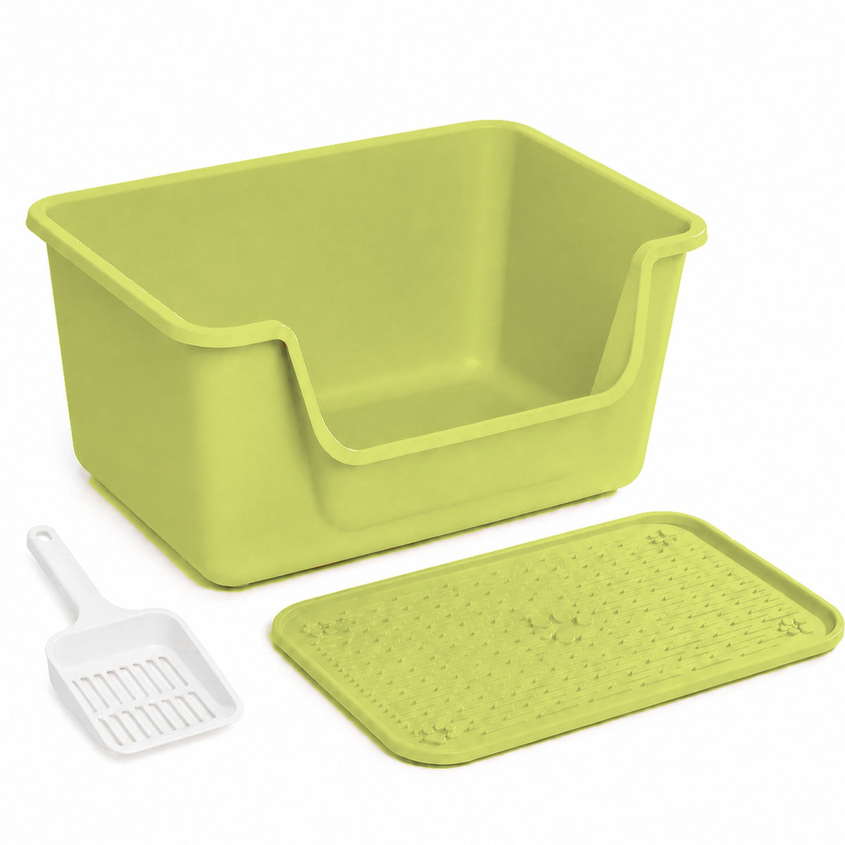Forest green 50 cm cat litter box with matching mat and one white scoop [Gallery: Forest Green]