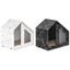 REPAIRED HERO V13 | Furrytail Little House Cat Scratcher | Product size 48.5 x 29 x 38.5 cm reflected | User-approved front three-quarter product image with White and Black units at the same physical scale | Original center construction and middle non-fully-transparent plastic panel preserved exactly as supplied | Multi-variant pure-white SKU main image | 2048x2048 [Gallery: Hero]