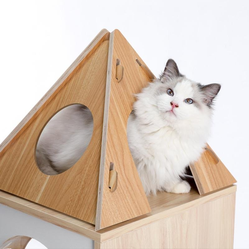 PAWZ Road Cat Tree Rocket, Wood Cat Tower Multilevel for Indoor Cats, Cat Furniture [54"=138 CM] with 3 Condos, Dangling Balls, Cosy Perch