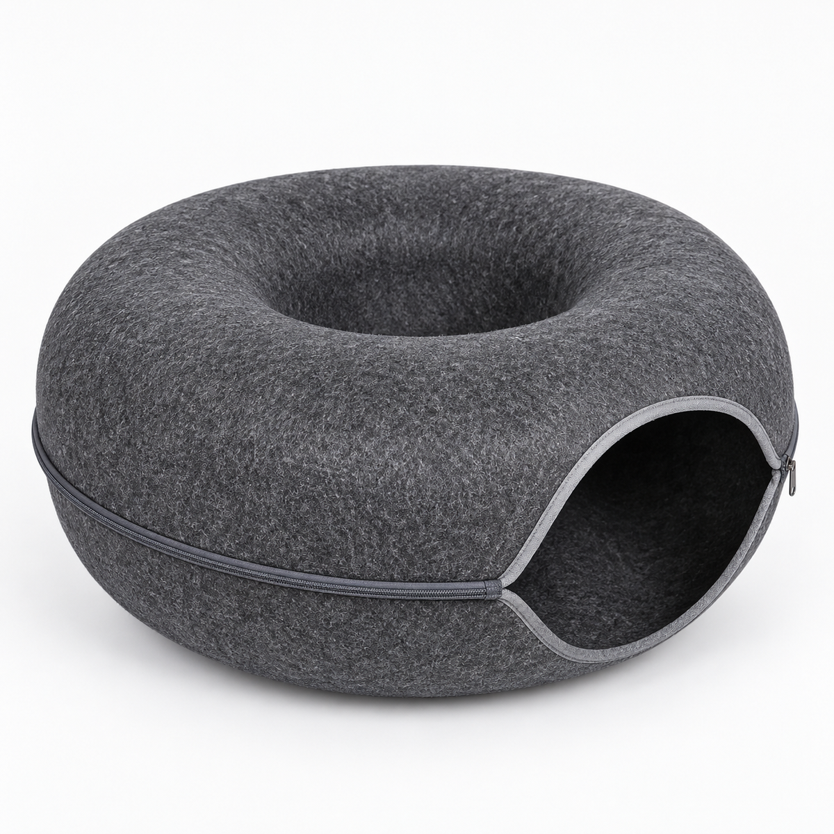 Donut felt cat tunnel bed dark grey Dark Grey L variant white background
