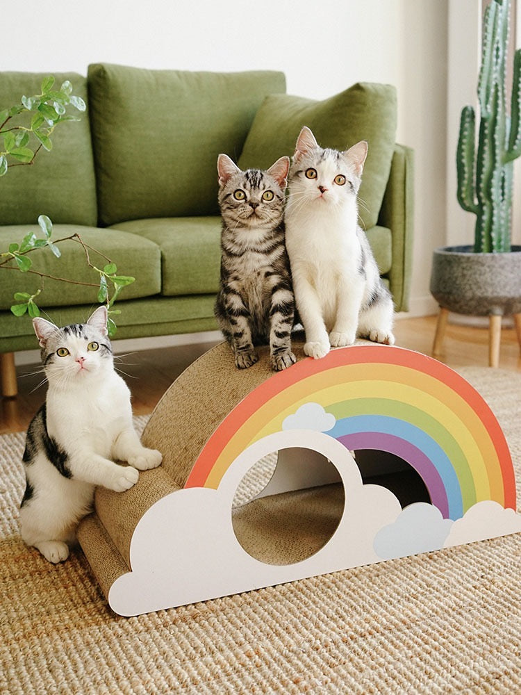 Rainbow Cat Scratcher Cardboard 2-in-1 Multifunctional Cat Scratcher Lounge Bed Cat Scratching Pad for Indoor Cats as Furniture Protector Cat Training Toy
