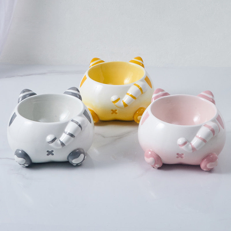 Curvy Cat Butt Ceramic Pet Bowl
