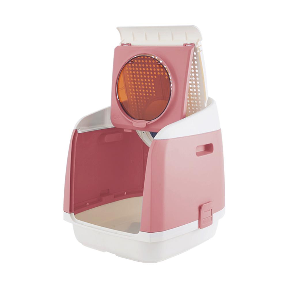 PAKEWAY TOMCAT CAT LITTER BOX FULLY ENCLOSED KITTY TRAY TOILET ODOR CONTROL BASIN LARGE - PINK