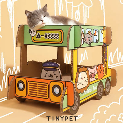 Tinypet Double-Decker Animal Bus Cat Scratcher | Corrugated Paper Cat Toy