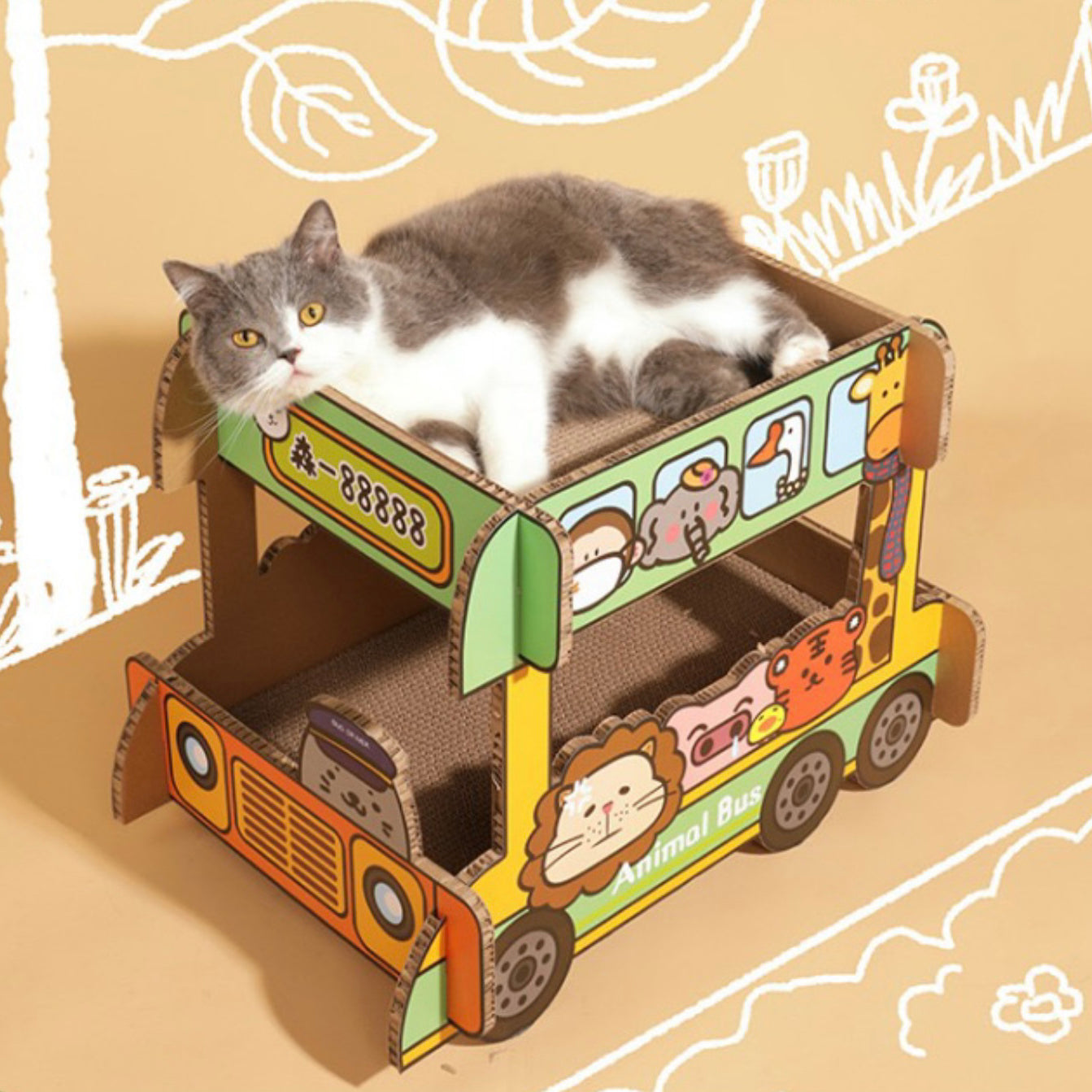 Tinypet Double Decker Animal Bus Cat Scratcher Corrugated Paper Cat Destiny Pet