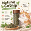 Dried catnip leaves in a jar with a cat and a small serving dish