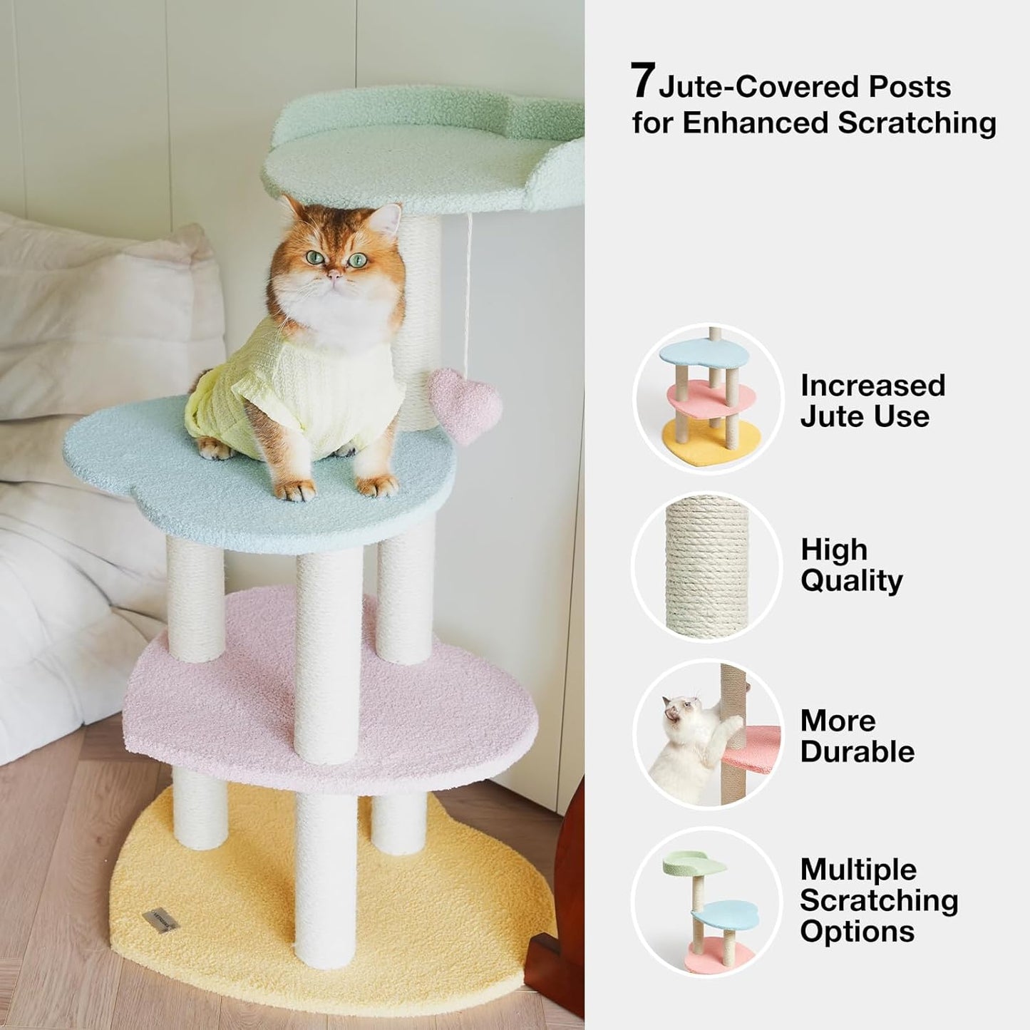 VETRESKA Cat Tree Cat Tower 38.6'' for Indoor Cats with Sisal Covered Scratching Posts and Sweetheart Shape Platform, Multi-Level Cat Tower Activity Center Furniture for Kittens Cats and Pets