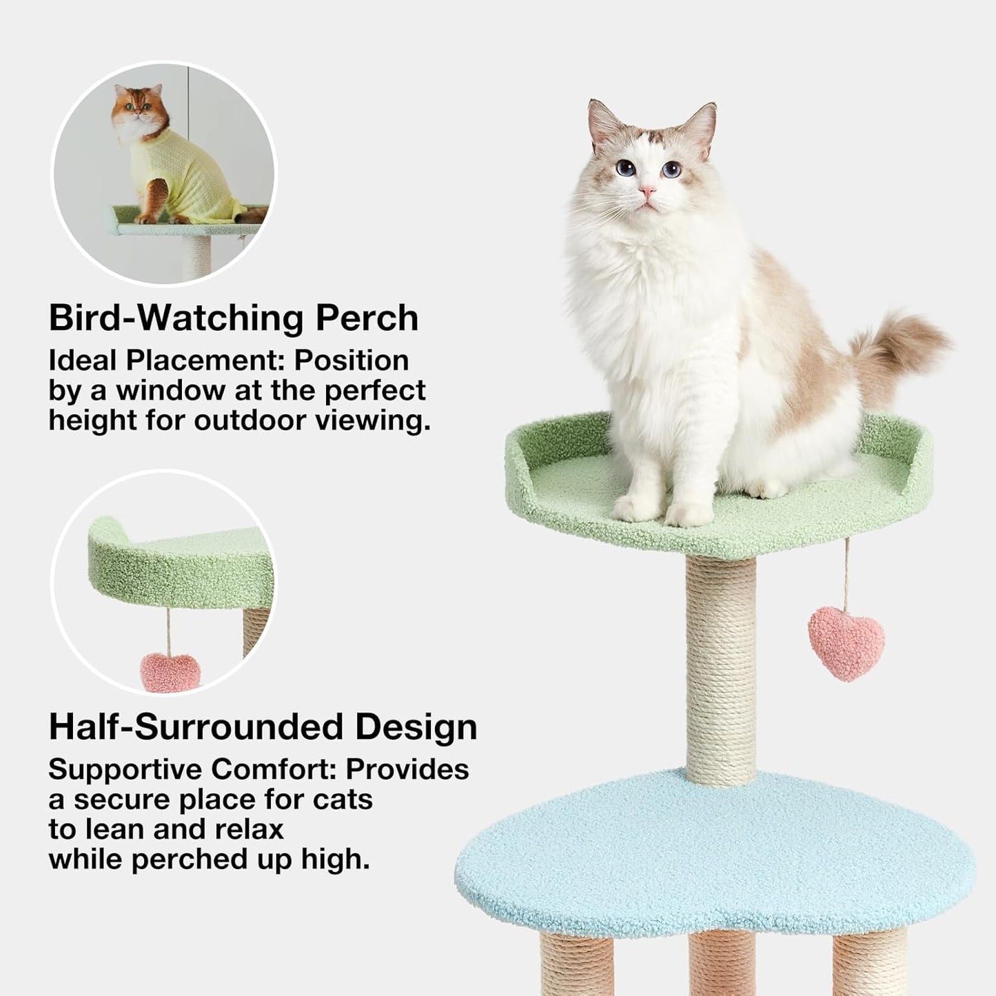 VETRESKA Cat Tree Cat Tower 38.6'' for Indoor Cats with Sisal Covered Scratching Posts and Sweetheart Shape Platform, Multi-Level Cat Tower Activity Center Furniture for Kittens Cats and Pets