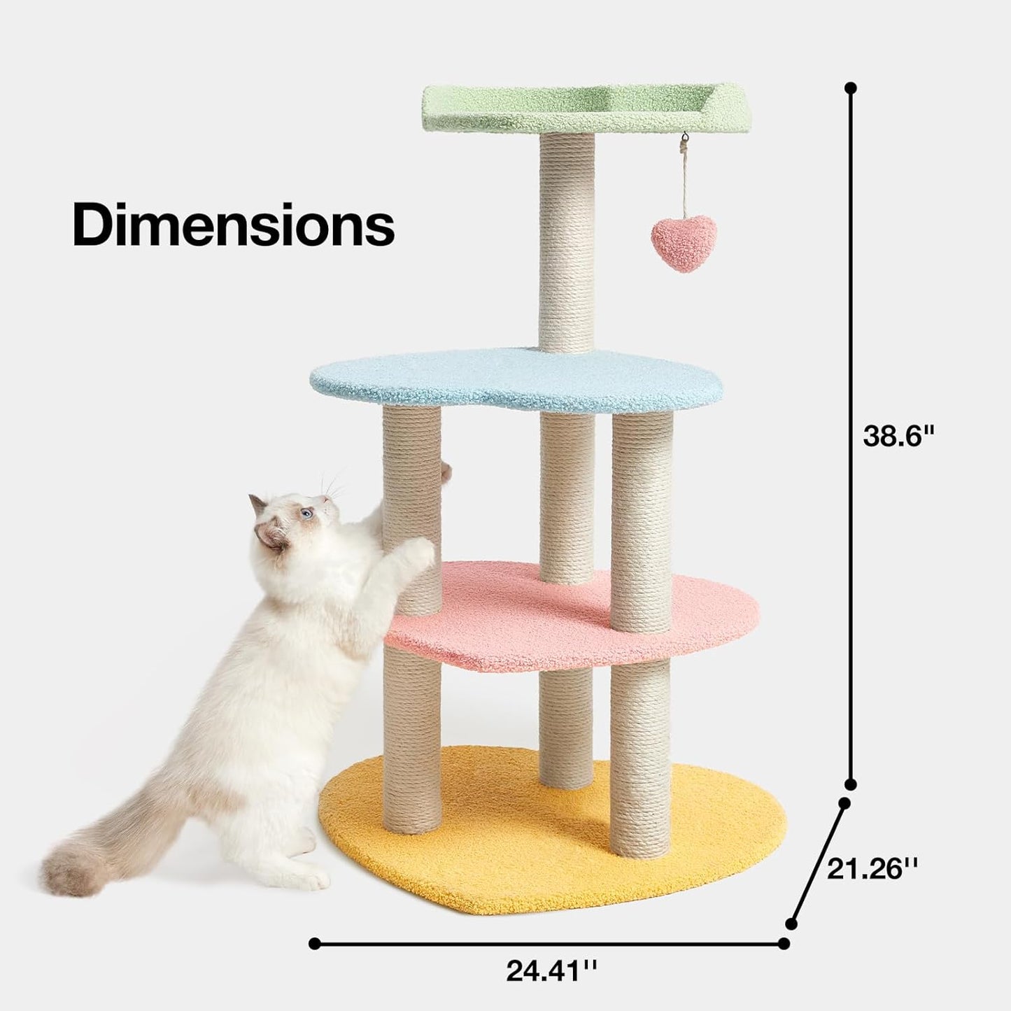 VETRESKA Cat Tree Cat Tower 38.6'' for Indoor Cats with Sisal Covered Scratching Posts and Sweetheart Shape Platform, Multi-Level Cat Tower Activity Center Furniture for Kittens Cats and Pets