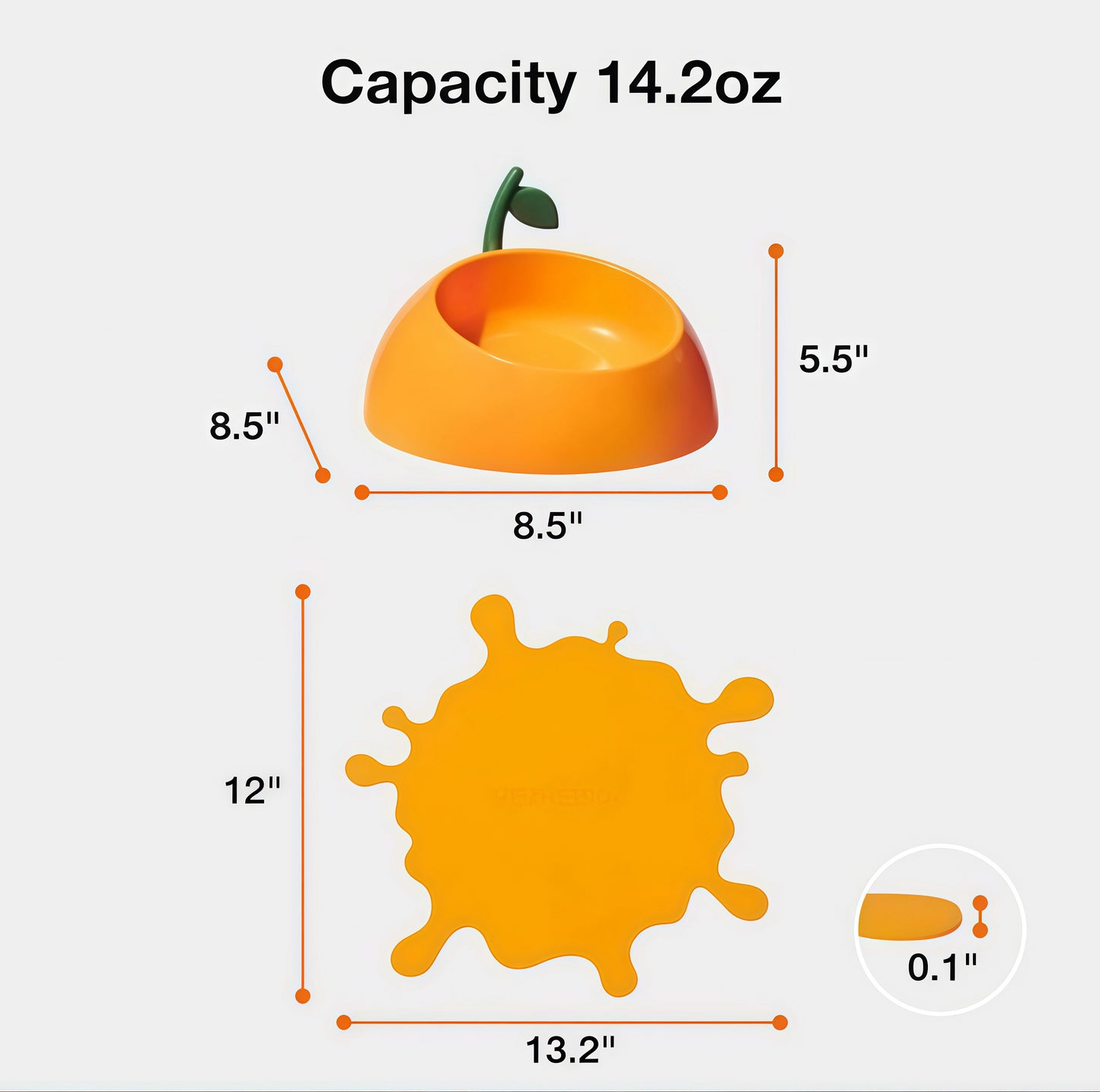 VETRESKA Cat Food Bowl Dog Water Feeding Bowl Dishes Non-Slip Mat Medium Small Dog Juicy Tangerine