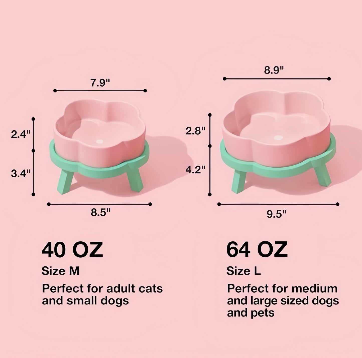 VETRESKA Ceramic Raised Pet Bowl Elevated Pet Food Water Bowl Stand Pink Pet Feeding Dish