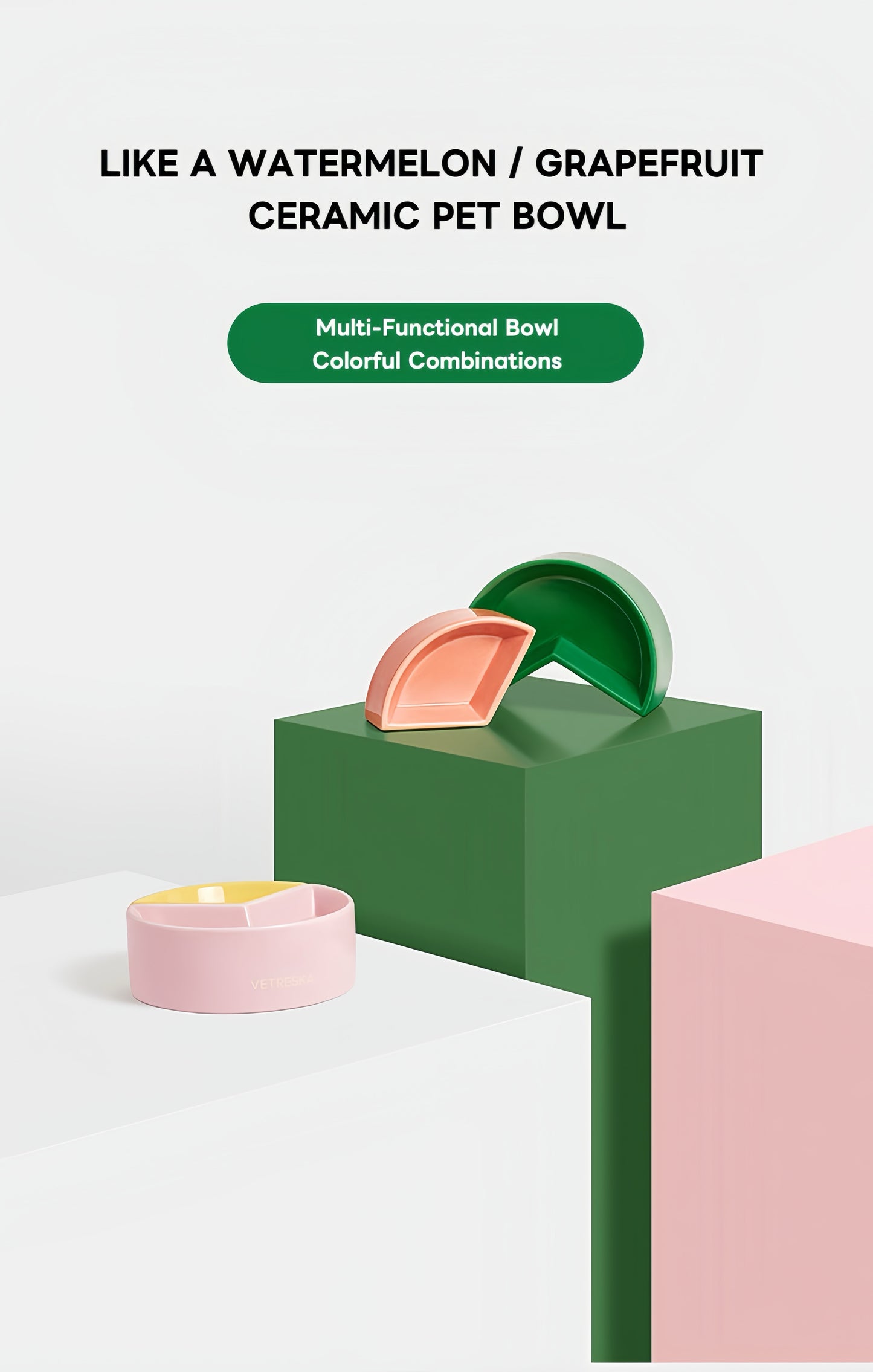 VETRESKA Like A Watermelon / Grapefruit Ceramic Bowl For Cats & Dogs