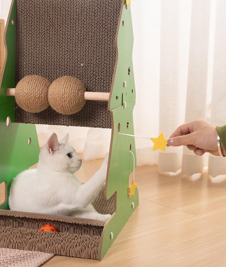 Cat Scratcher Kitten Scratching Post, Xmas Tree Pet Toy with Balls Climbing Frame, Cat Scratching Post for Adults Large Cats