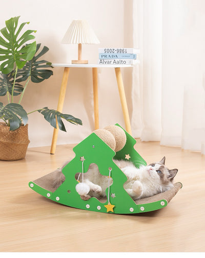 Cat Scratcher Mat | Scratcher Lounge with Wooden Shaking Base | Christmas Tree Design Cat Anti Scratch for Furniture Cat Sleeping Mat Cat Scratch Furniture Protector, Furniture Protection