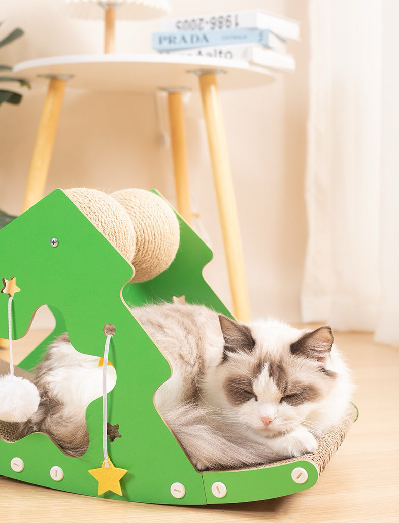 Cat Scratcher Mat | Scratcher Lounge with Wooden Shaking Base | Christmas Tree Design Cat Anti Scratch for Furniture Cat Sleeping Mat Cat Scratch Furniture Protector, Furniture Protection