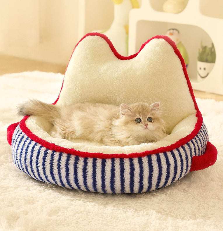Indoor Cat Bed Warm Soft Comfortable Cute Design Washable Plush Pet Bed Dog Calming Bed Indoor Cat Bed Indoor Pet Bed Washable Dog Bed for Autumn Winter