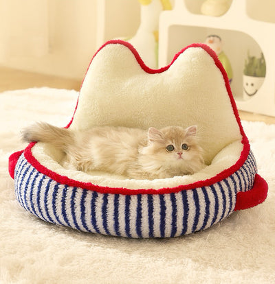 Indoor Cat Bed Warm Soft Comfortable Cute Design Washable Plush Pet Bed Dog Calming Bed Indoor Cat Bed Indoor Pet Bed Washable Dog Bed for Autumn Winter