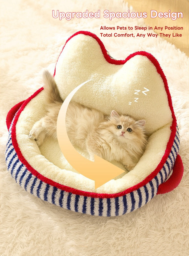 Indoor Cat Bed Warm Soft Comfortable Cute Design Washable Plush Pet Bed Dog Calming Bed Indoor Cat Bed Indoor Pet Bed Washable Dog Bed for Autumn Winter