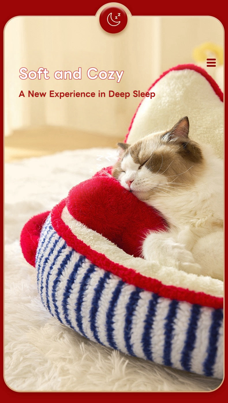 Indoor Cat Bed Warm Soft Comfortable Cute Design Washable Plush Pet Bed Dog Calming Bed Indoor Cat Bed Indoor Pet Bed Washable Dog Bed for Autumn Winter