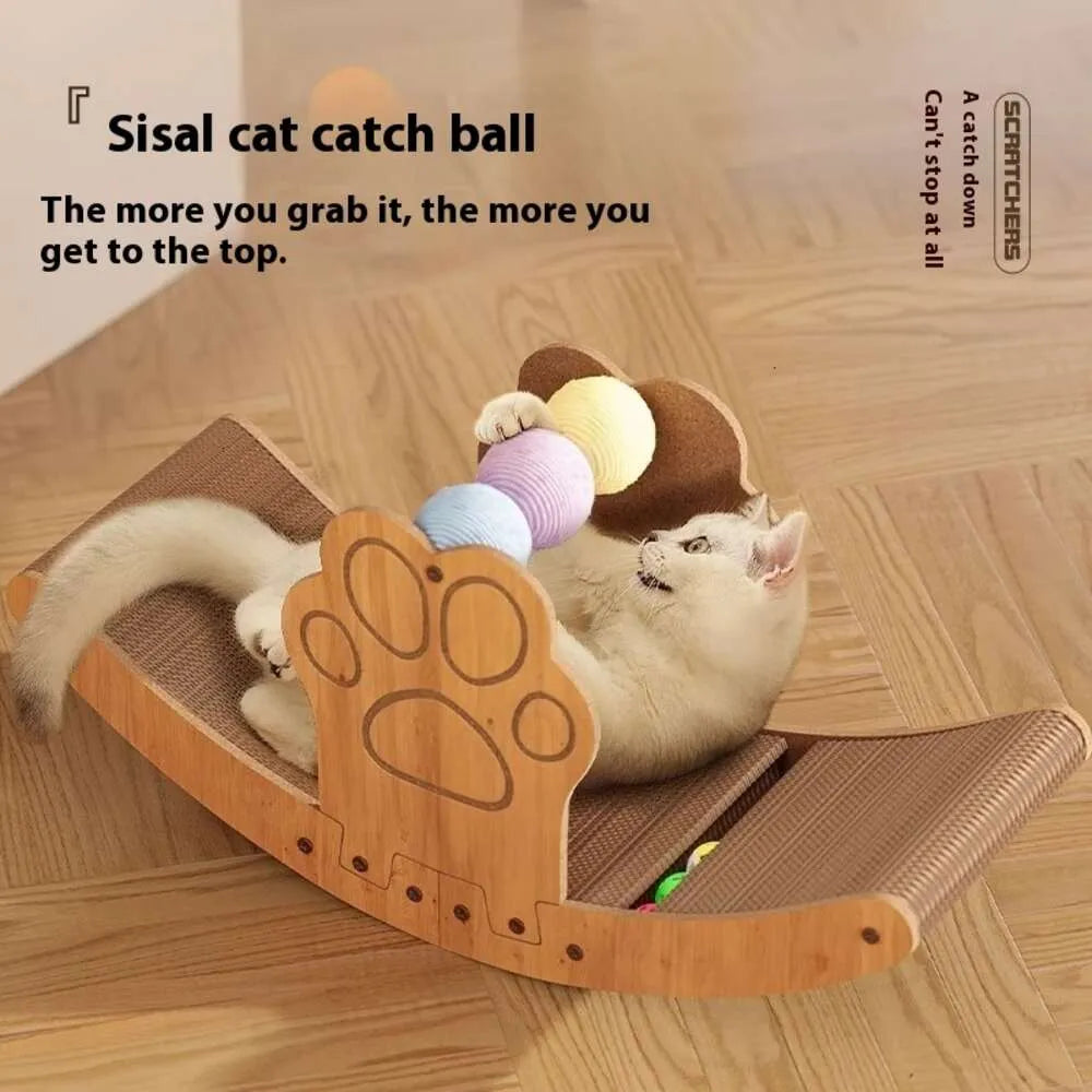 Boat Shaped Cat Scratcher, Multifunctional Rest Scratch Board for Cats and Dogs, Sisal Furniture Protector with Ball Toy, Indoor Pets Lounge Pad