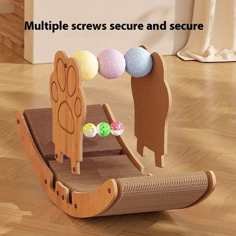 Boat Shaped Cat Scratcher, Multifunctional Rest Scratch Board for Cats and Dogs, Sisal Furniture Protector with Ball Toy, Indoor Pets Lounge Pad