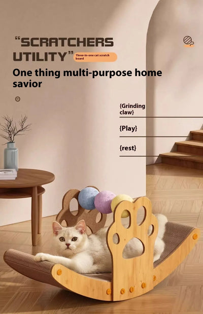 Boat Shaped Cat Scratcher, Multifunctional Rest Scratch Board for Cats and Dogs, Sisal Furniture Protector with Ball Toy, Indoor Pets Lounge Pad