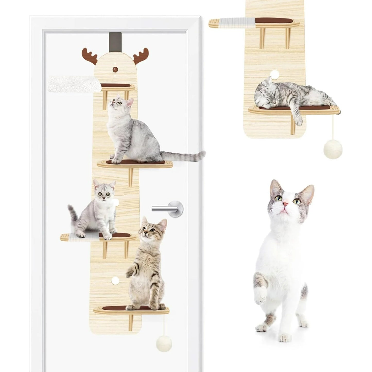 4-Levels Door Hanging Cat Climber Tree,Vertical Cat Tower for Door Mounted Cat Tree, Easily Hangs on Any Door for Endless Feline Fun (59" Hx14”W)