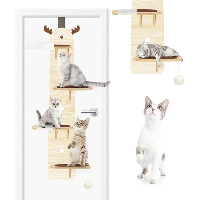 4-Levels Door Hanging Cat Climber Tree,Vertical Cat Tower for Door Mounted Cat Tree, Easily Hangs on Any Door for Endless Feline Fun (59" Hx14”W)