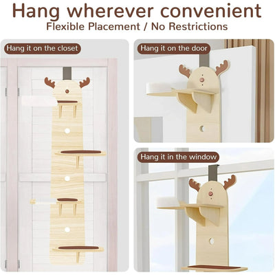 4-Levels Door Hanging Cat Climber Tree,Vertical Cat Tower for Door Mounted Cat Tree, Easily Hangs on Any Door for Endless Feline Fun (59" Hx14”W)