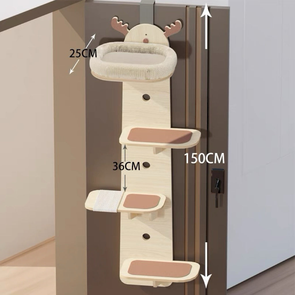 4-Levels Door Hanging Cat Climber Tree,Vertical Cat Tower for Door Mounted Cat Tree, Easily Hangs on Any Door for Endless Feline Fun (59" Hx14”W)