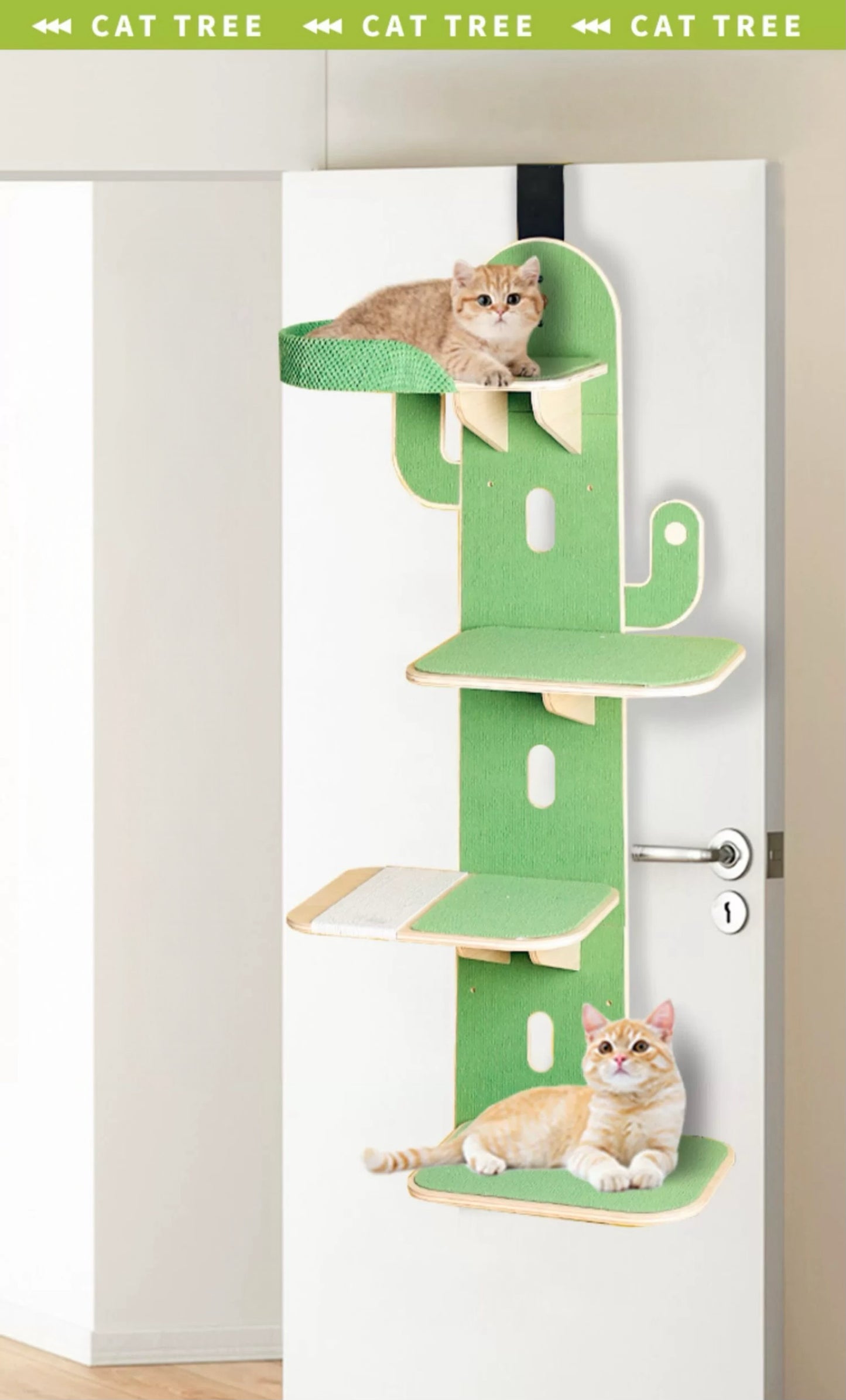 Cactus-Shaped Multi-Level Wooden Hanging Cat Tree