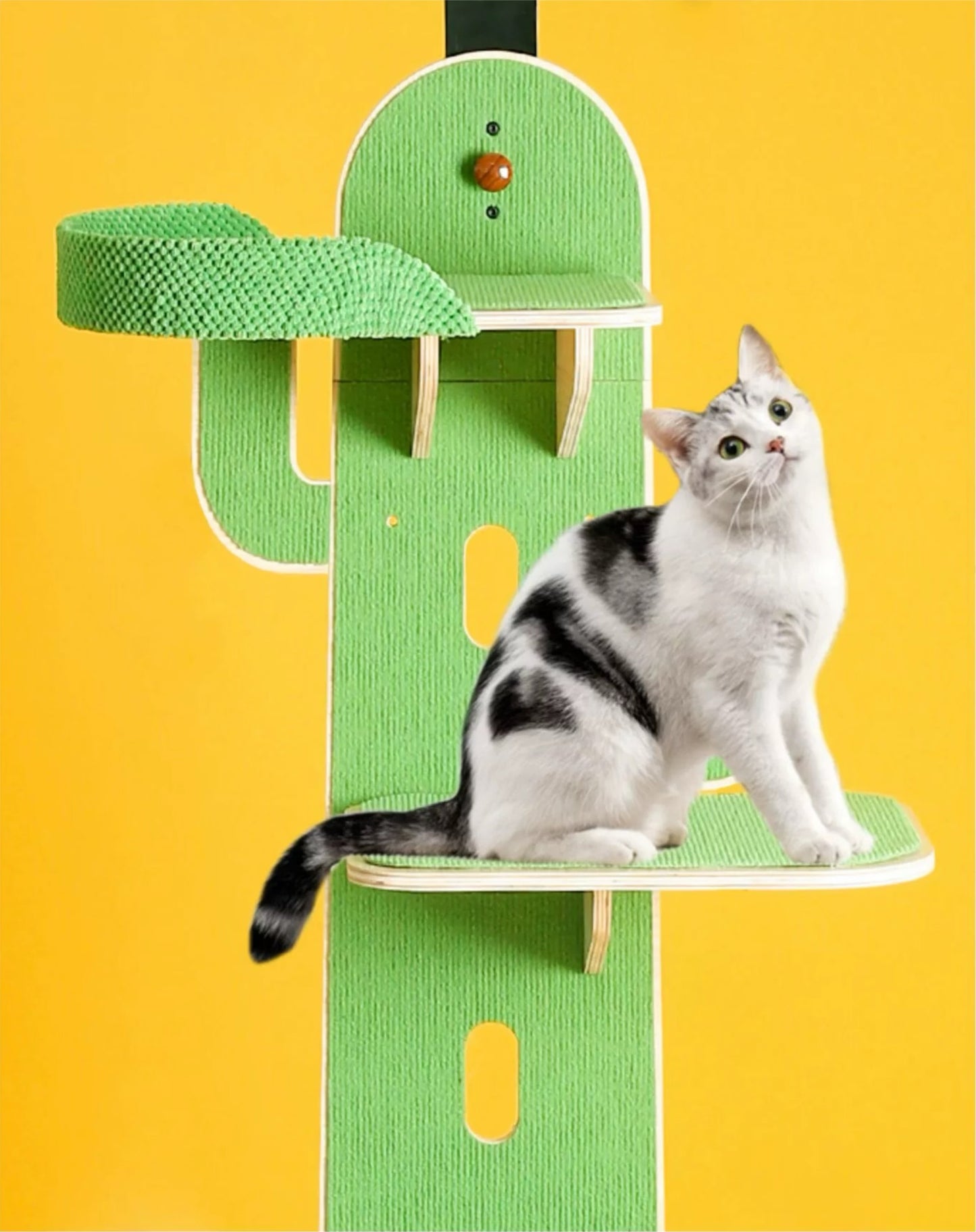 Cactus-Shaped Multi-Level Wooden Hanging Cat Tree