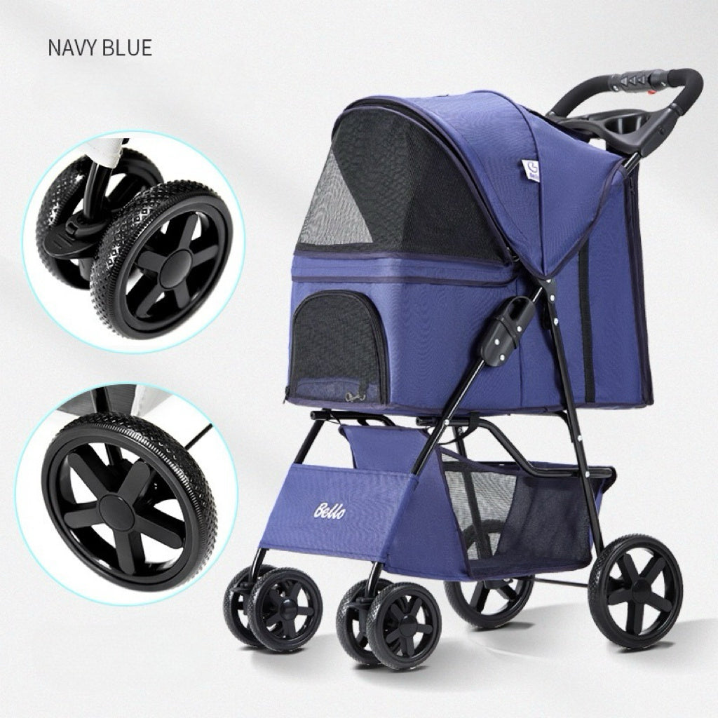 Pet Strollers Pet Jogging Sports Strolling Cart with Comfort Rubber Wheels Zipper-Less Entry 1-Hand Quick Fold for Small Medium Dogs Cats and Pets