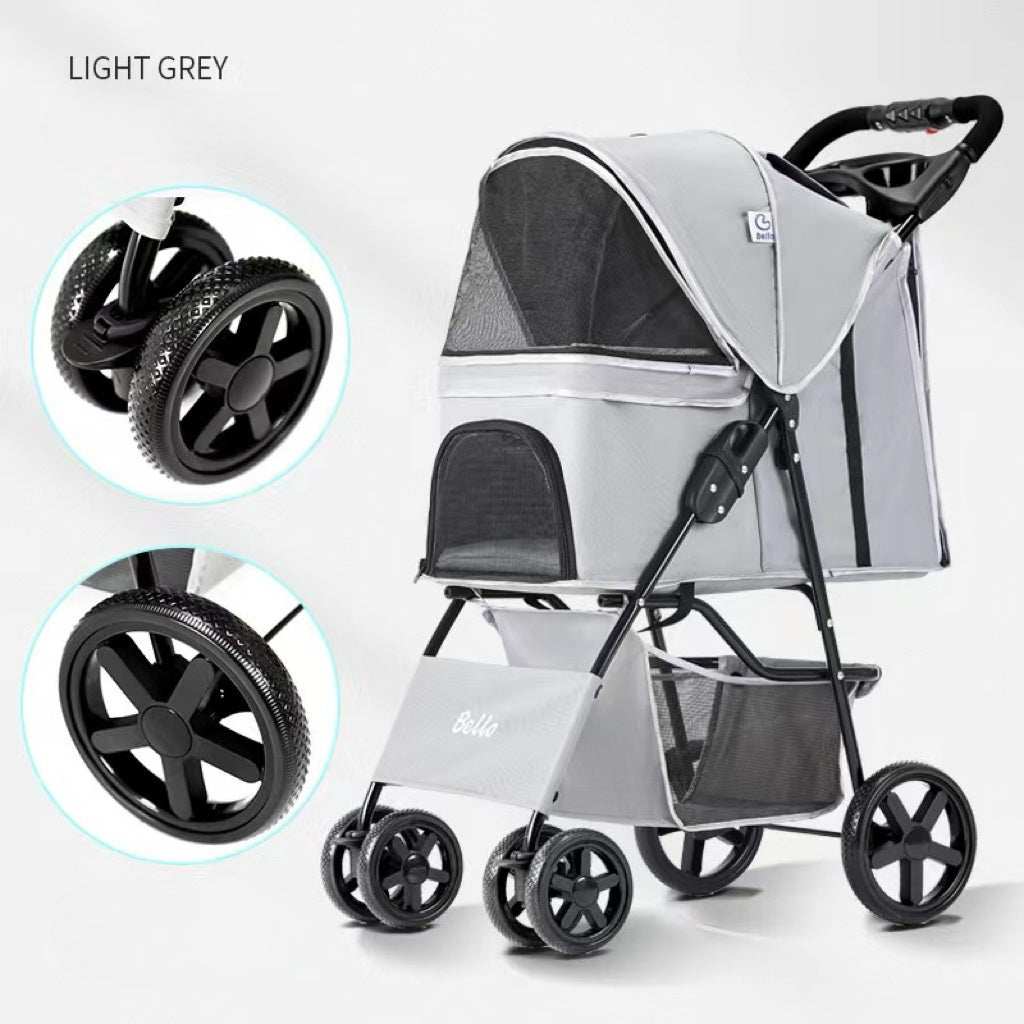 Pet Strollers Pet Jogging Sports Strolling Cart with Comfort Rubber Wheels Zipper-Less Entry 1-Hand Quick Fold for Small Medium Dogs Cats and Pets