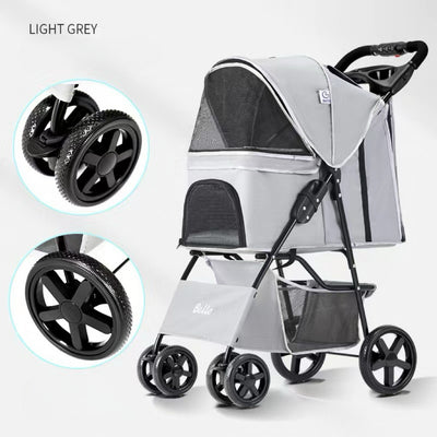 Pet Strollers Pet Jogging Sports Strolling Cart with Comfort Rubber Wheels Zipper-Less Entry 1-Hand Quick Fold for Small Medium Dogs Cats and Pets