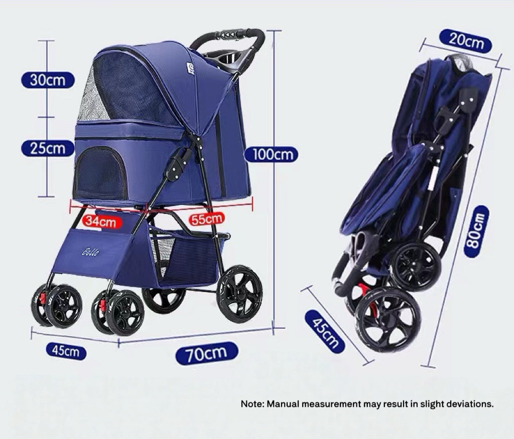 Pet Strollers Pet Jogging Sports Strolling Cart with Comfort Rubber Wheels Zipper-Less Entry 1-Hand Quick Fold for Small Medium Dogs Cats and Pets