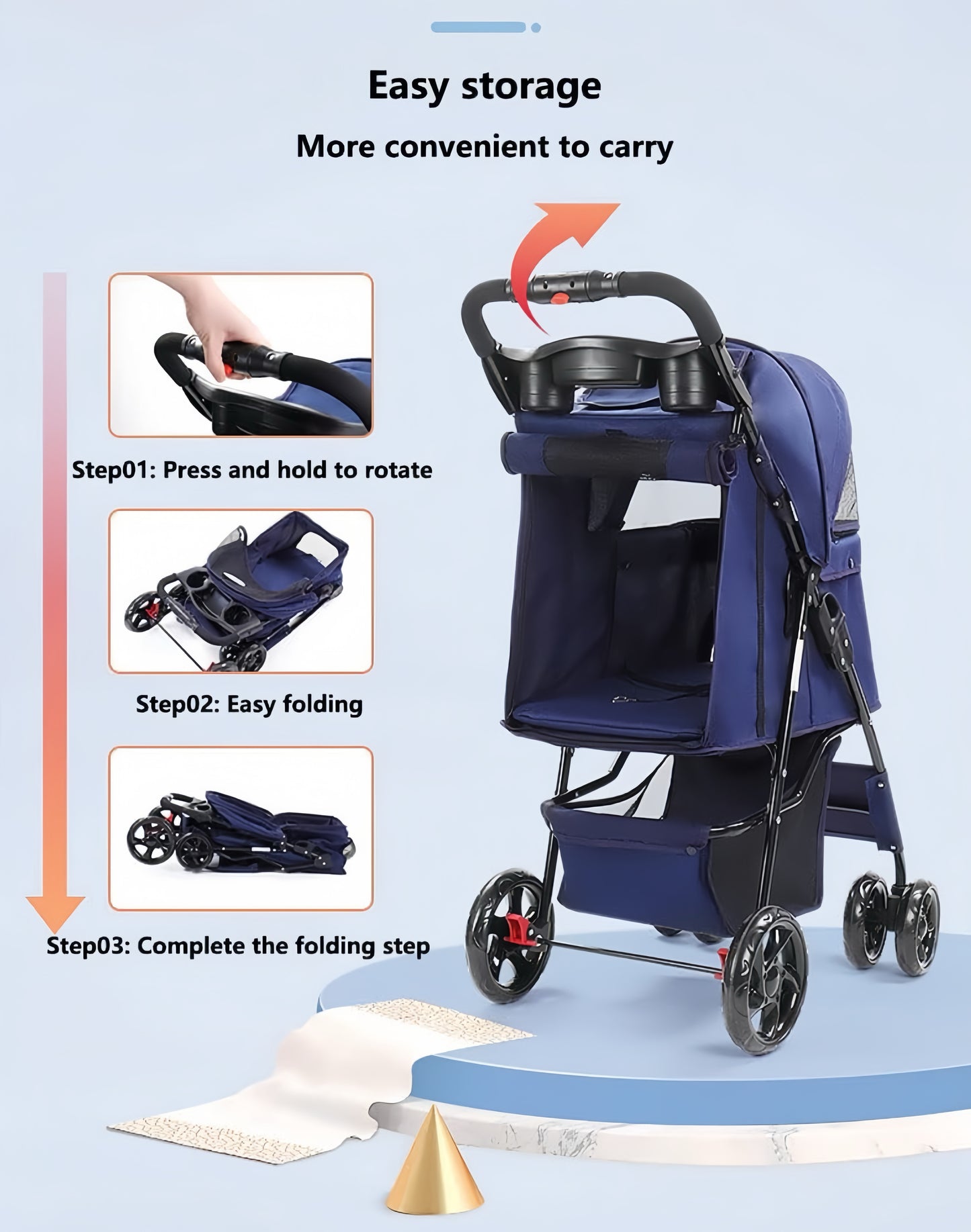 Pet Strollers Pet Jogging Sports Strolling Cart with Comfort Rubber Wheels Zipper-Less Entry 1-Hand Quick Fold for Small Medium Dogs Cats and Pets