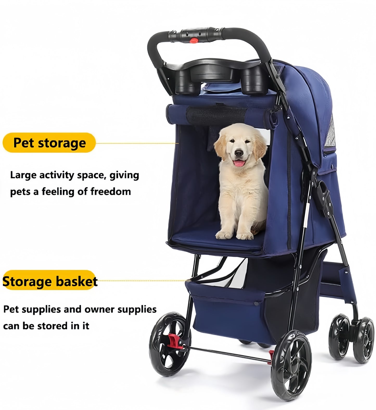 Pet Strollers Pet Jogging Sports Strolling Cart with Comfort Rubber Wheels Zipper-Less Entry 1-Hand Quick Fold for Small Medium Dogs Cats and Pets