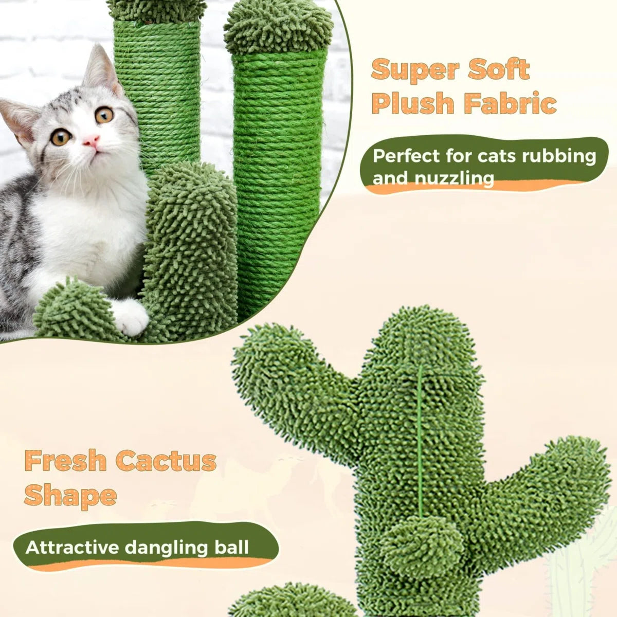 PAWZ Road Cat Scratching Post Cactus Cat Scratcher Featuring with 3 Scratching Posts and Dangling Ball
