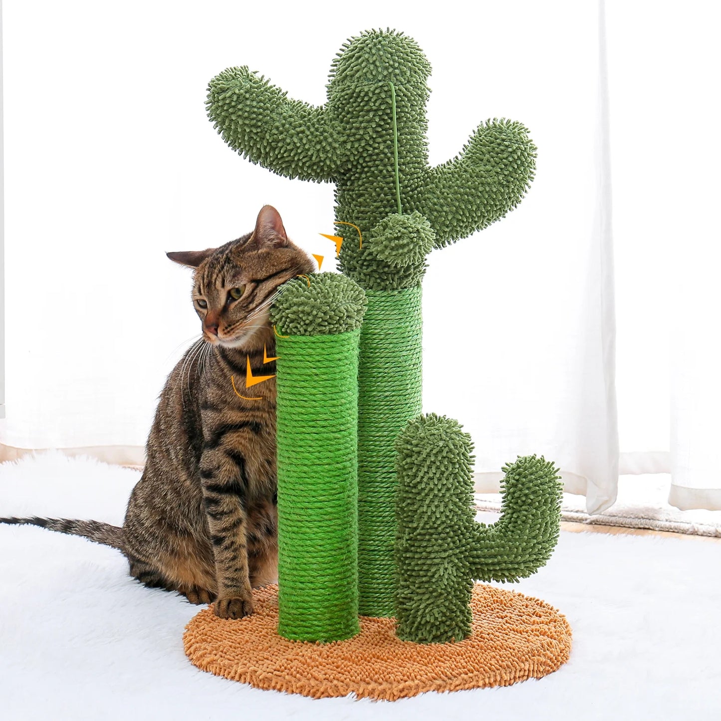 PAWZ Road Cat Scratching Post Cactus Cat Scratcher Featuring with 3 Scratching Posts and Dangling Ball