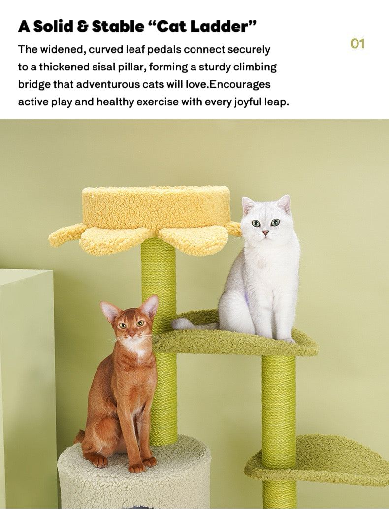 ZEZE Adora Cat Tre Play Colorful Cat Tree, Flower-Shaped Observation Deck, Multi-Level Cat Condo with Hammock and Scratching Posts for Cats Rest