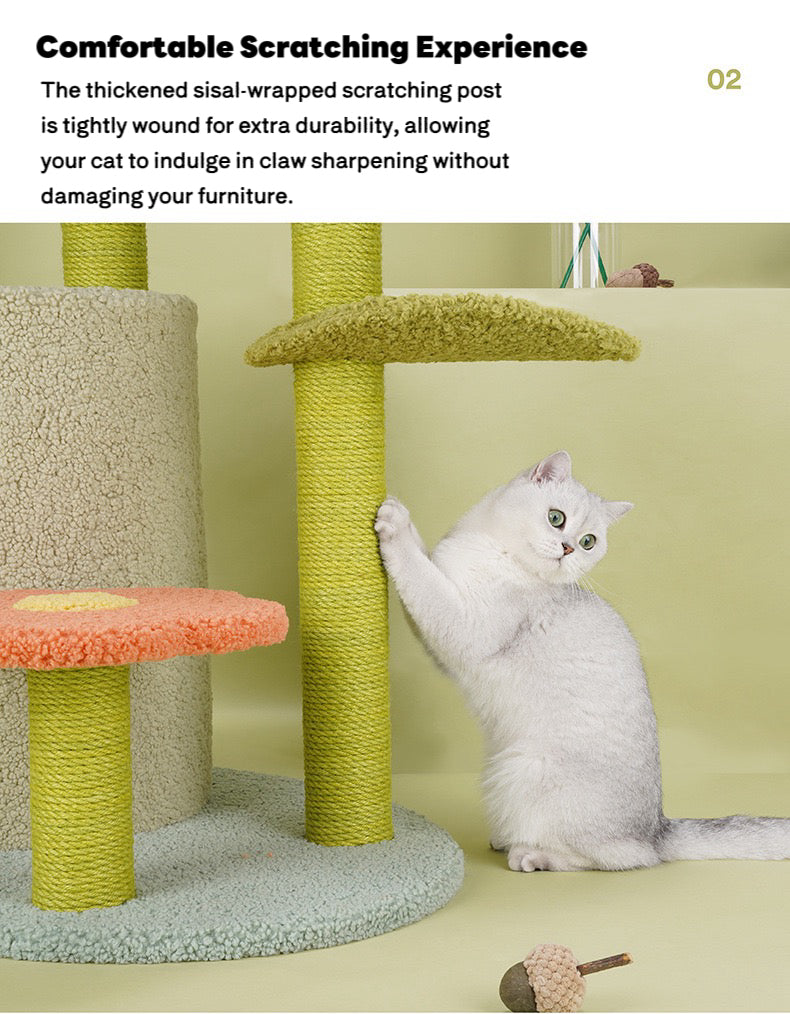 ZEZE Adora Cat Tre Play Colorful Cat Tree, Flower-Shaped Observation Deck, Multi-Level Cat Condo with Hammock and Scratching Posts for Cats Rest