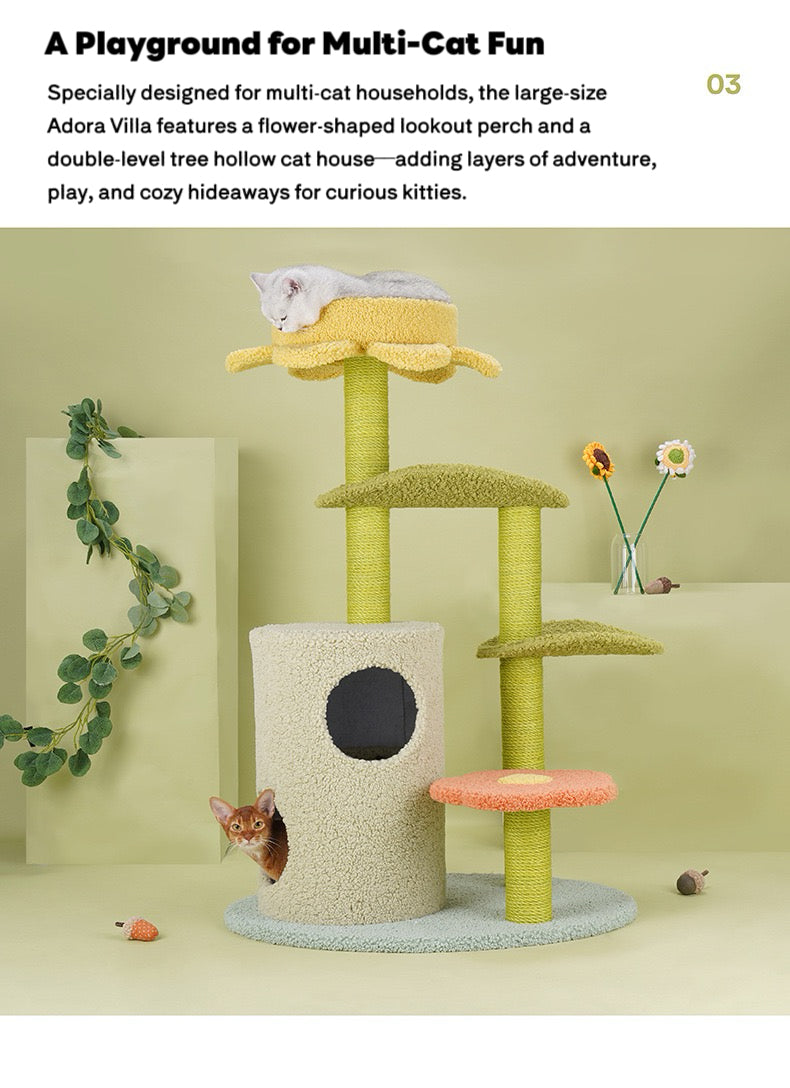 ZEZE Adora Cat Tre Play Colorful Cat Tree, Flower-Shaped Observation Deck, Multi-Level Cat Condo with Hammock and Scratching Posts for Cats Rest