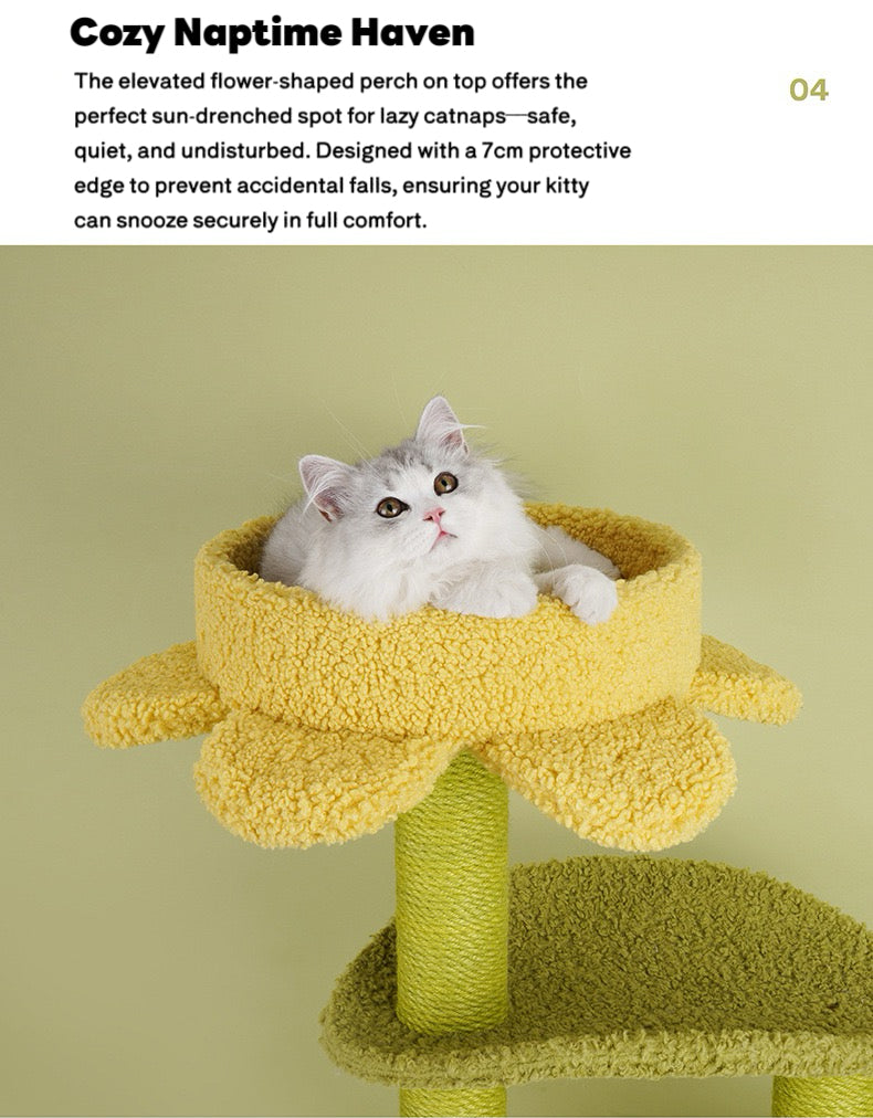 ZEZE Adora Cat Tre Play Colorful Cat Tree, Flower-Shaped Observation Deck, Multi-Level Cat Condo with Hammock and Scratching Posts for Cats Rest
