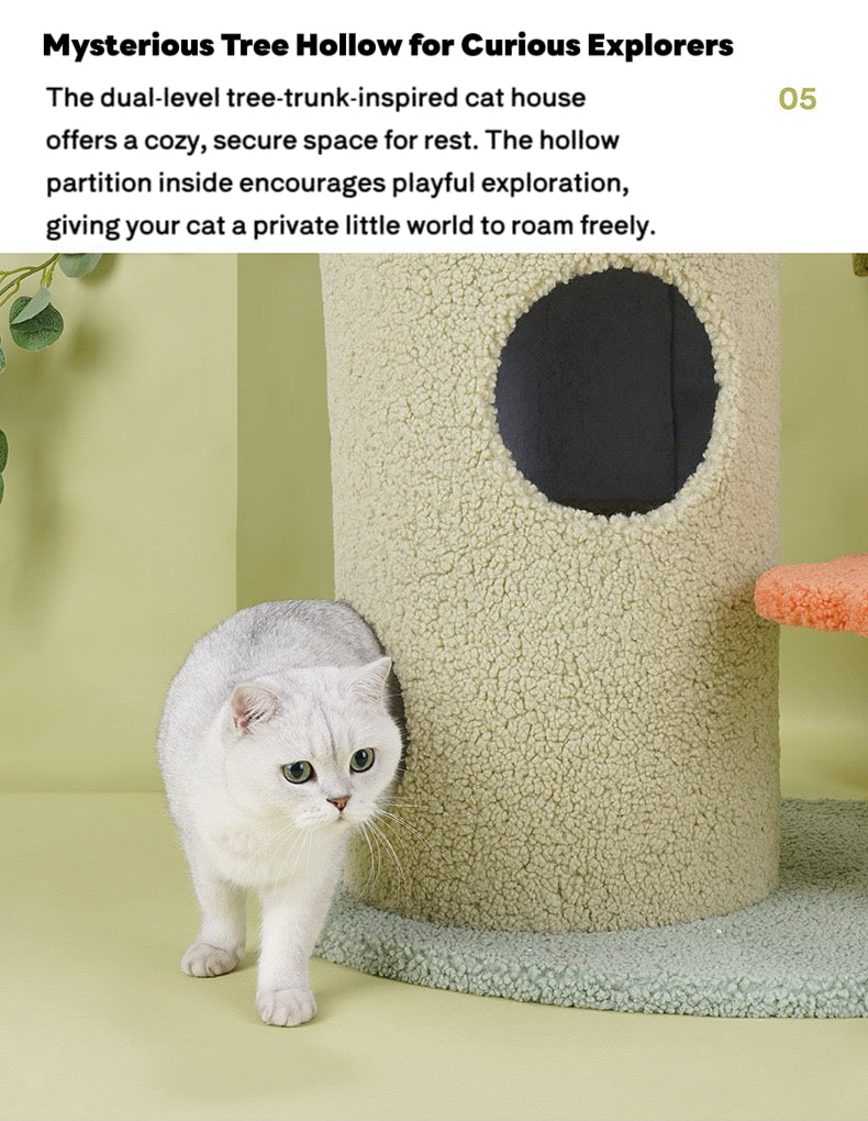 ZEZE Adora Cat Tre Play Colorful Cat Tree, Flower-Shaped Observation Deck, Multi-Level Cat Condo with Hammock and Scratching Posts for Cats Rest