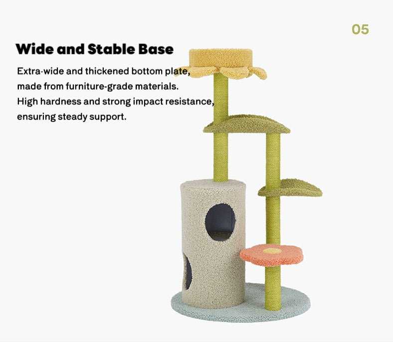 ZEZE Adora Cat Tre Play Colorful Cat Tree, Flower-Shaped Observation Deck, Multi-Level Cat Condo with Hammock and Scratching Posts for Cats Rest