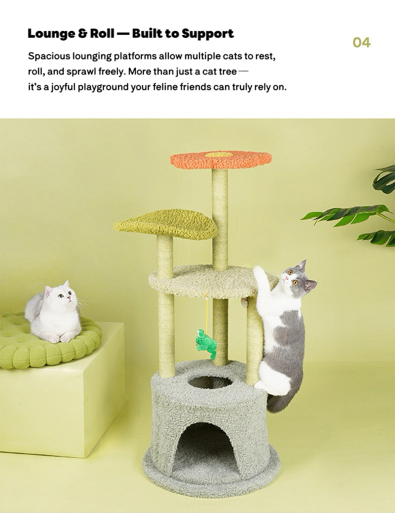 ZEZE Aidola Flower House Cat Tree Lotus Leaf Cat Tree Cat Tower Indoor,Scratching Post Jumping Toy Climbing Frame Integrated Multifunctional Apartment,for All Cats