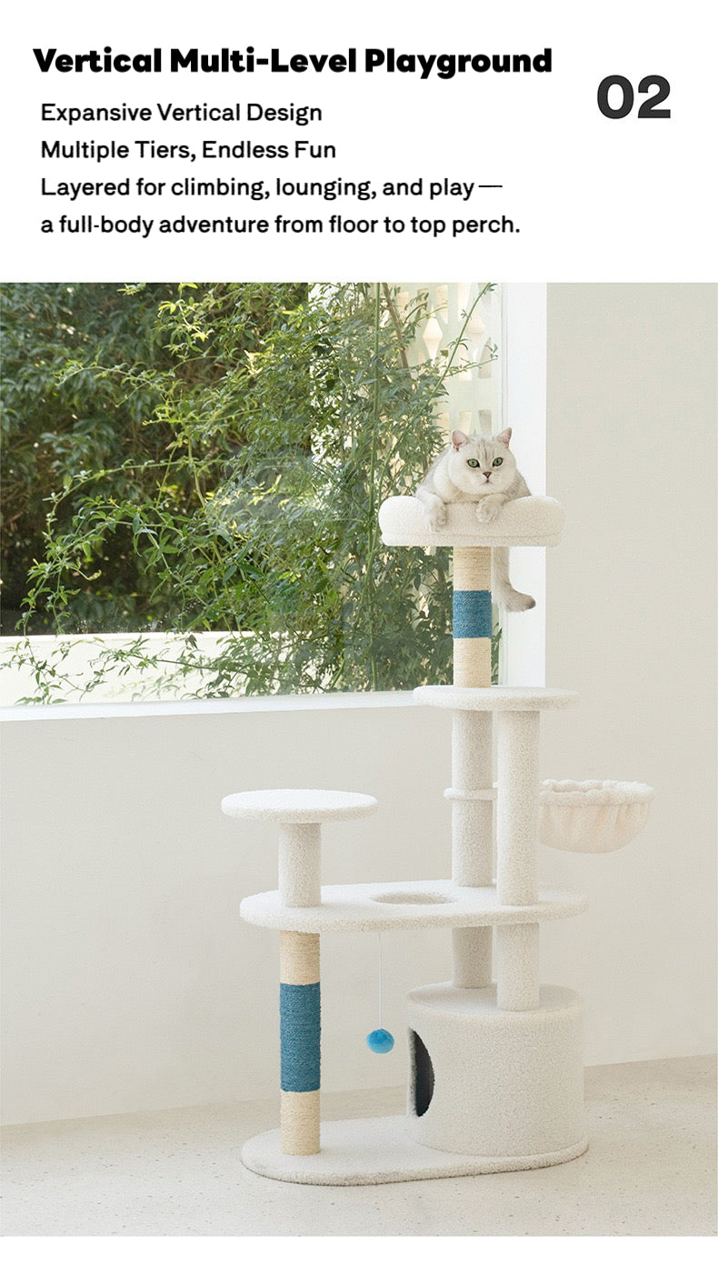 ZEZE White Cream Style Cat Tree Plus