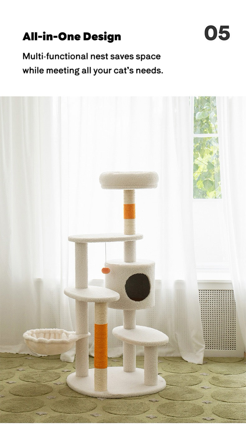 ZEZE White Cream Style Cat Tree Plus