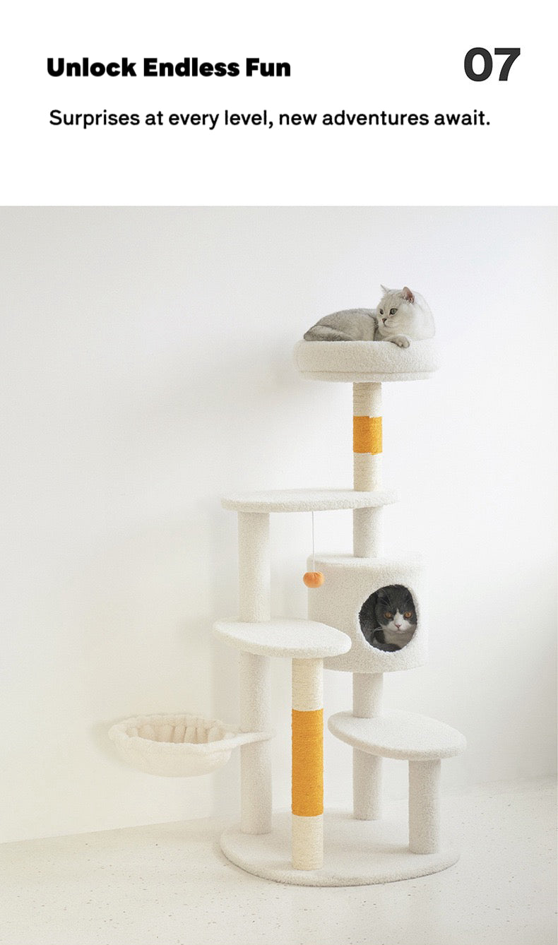 ZEZE White Cream Style Cat Tree Plus